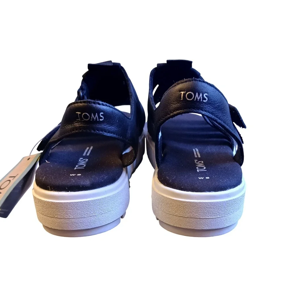 TOMS Fisherman Lug Black Canvas Leather Sandals 10017895 Size 6 Women's NEW
